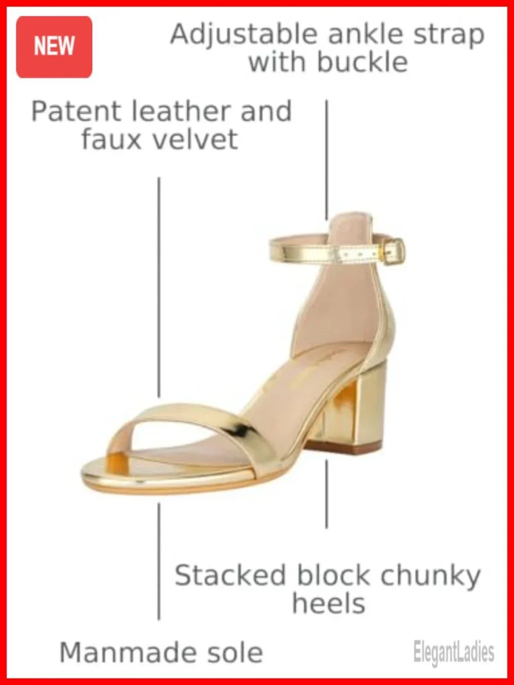 Chunky Block Heel Strappy Ankle Strap Open Toe Sandals, Faux Leather, 2 Inch